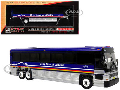 2001 MCI D4000 Coach Bus Gray Line of Alaska Dark Blue with Stripes Vintage Bus & Motorcoach Collection Limited Edition t...