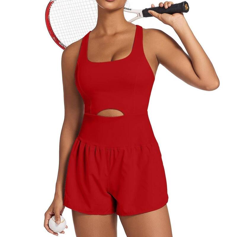 OVESPORT Women's Workout Jumpsuits  Rompers Running Outfits Tennis Exercise Gym Clothes With Padded Bras And Attached Li