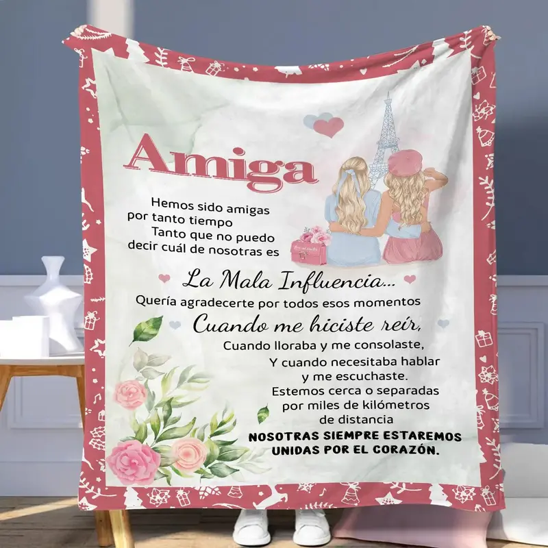 Floral Eiffel Tower Pattern Blanket, 1 Count Soft Warm Throw Blanket, Air-conditioned Room Blanket, Warm Nap Blanket for Home...