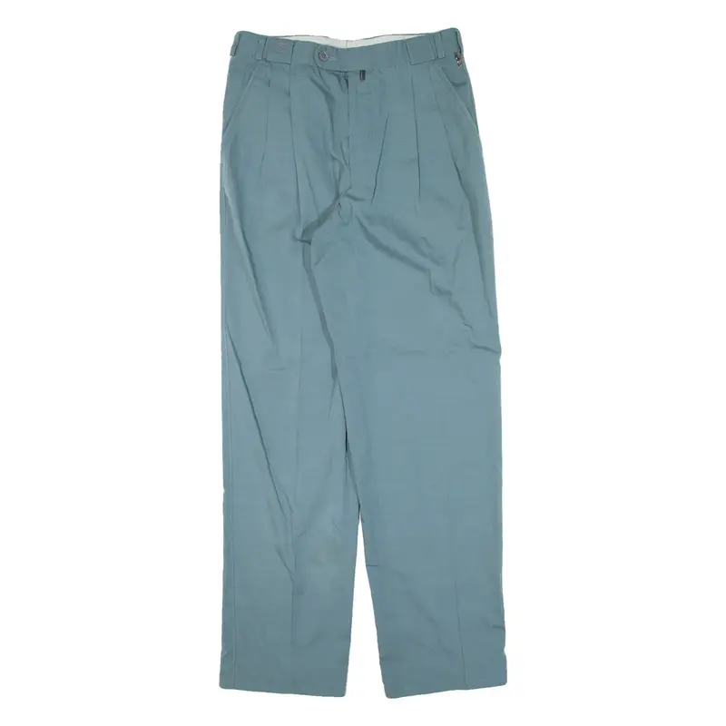 Pleated Mens Trousers Blue Regular Straight W28 L30