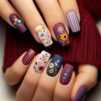 Flower Pattern Matte Finish Fake Nails with Nail File & Tape, 24pcs French Style Square Press on Nails for Women & Girl DIY N...