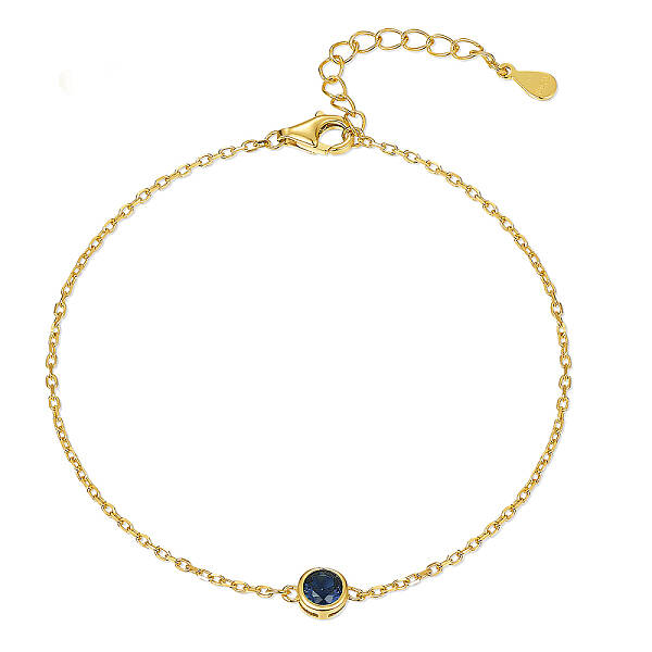925 Sterling Silver Pave Medium Blue Cubic Zirconia Cable Chain Bracelets