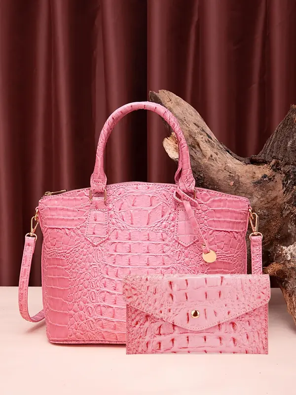 Women's Fashionable Crocodile Embossed Handbag & Wallet, Casual Versatile Shoulder Bag Set for Daily Used, Trendy High-qualit...