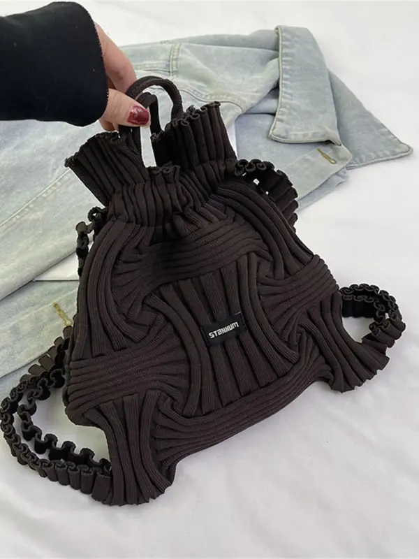 Women's Solid Color Wrinkled Textured Backpack, Fashionable Elastic Backpack for Daily Used, Casual Trendy Versatile High-qua...