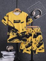 Two-Piece Set Random Print Short Sleeve T-shirt & Pants Set, Casual Round Neck Tee & Trousers, Summer Outfits Clothes for Kid...