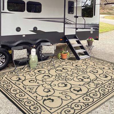 Garvee Reversible Waterproof Outdoor Patio Rug - Durable Plastic Straw Carpet, UV Resistant, Collapsible, Easy Clean, Geometr...