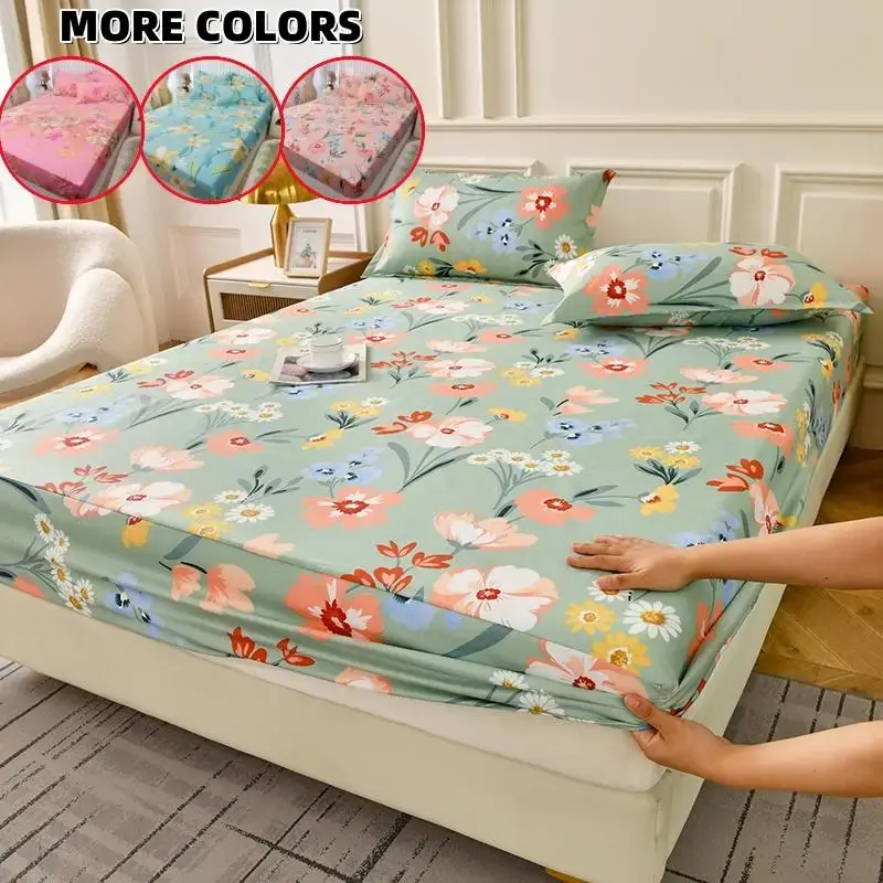 Floral Print Bedding Set, 3 Counts/set Including 1 Count Fitted Sheet & 2 Counts Pillowcase Without Filler, Soft Comfortable...