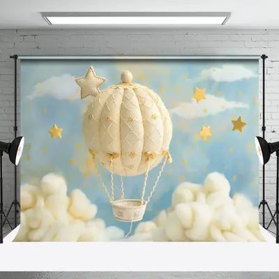 Aperturee Cute Hot Air Balloon Starry Sky Cake Smash Backdrop, 3X2FT(1MX0.6M), 14 USD, birthday cake smash backdrops, NYHD1I8...