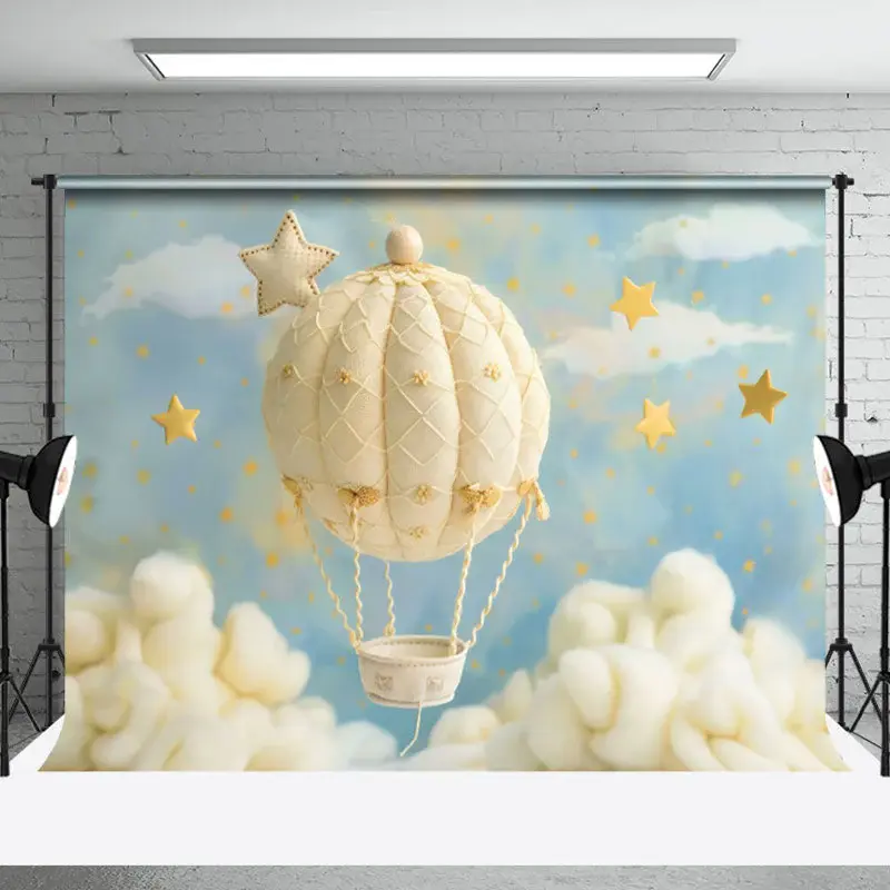 Aperturee Cute Hot Air Balloon Starry Sky Cake Smash Backdrop, 3X2FT(1MX0.6M), 14 USD, birthday cake smash backdrops, NYHD1I8...
