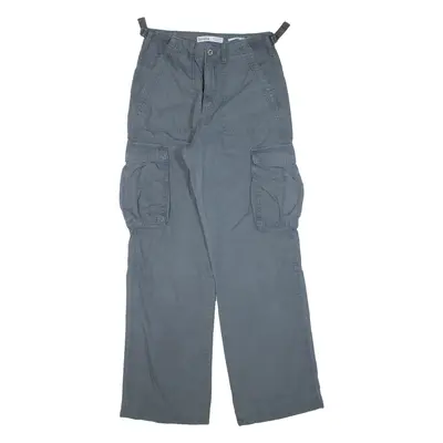 BERSHKA Cargo Womens Trousers Blue Loose Straight W24 L29