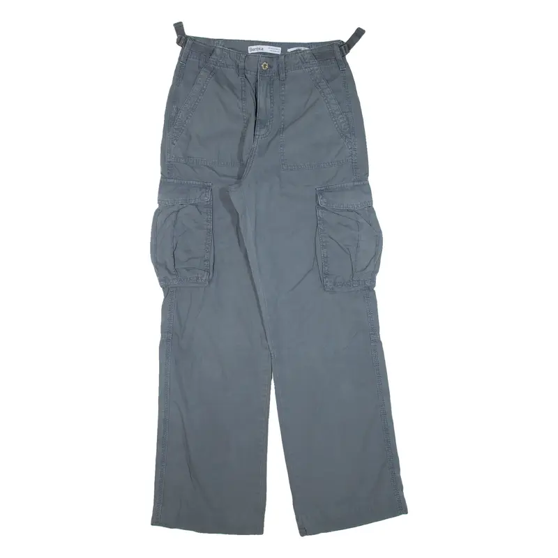 BERSHKA Cargo Womens Trousers Blue Loose Straight W24 L29