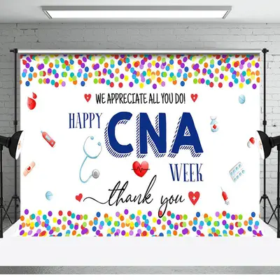 Colorful Medical Equipment Happy Cna Week Backdrop - Aperturee
