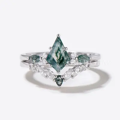 Kite Aquatic Agate Engagement Ring Set 7 Stone Cluster Ring