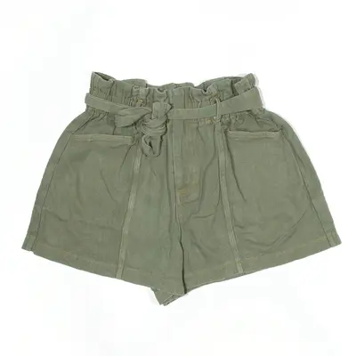ALL IN FAVOUR Paper Bag Waist Shorts Green Regular Casual Womens S W26