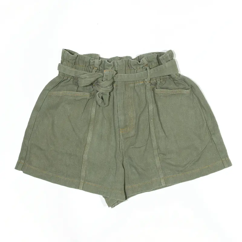 ALL IN FAVOUR Paper Bag Waist Shorts Green Regular Casual Womens S W26