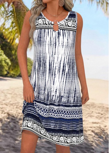 Modlily Multi Color Cut Out Tie Dye Print Sleeveless Dress - XL