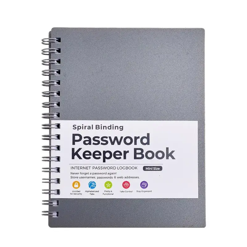 A6 Password Keeper Book, Spiral Notebook, Password Notebook for Internet and Computer Login, Username, Passwords, Office Stat...