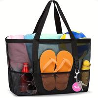 Large Mesh Beach Bag, Lightweight Swim Folding Tote Bag, Pool Boat Bag with Zipper & Extra Pockets, Sports Storage Bag for Ou...