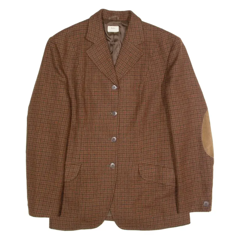 SISLEY Womens Blazer Jacket Brown Wool 90s Check S