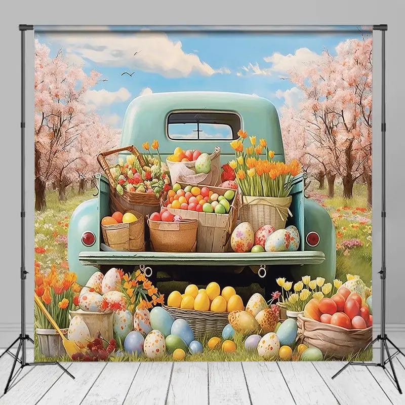 Spring Truck Paschal Eggs Cherry Easter Backdrop - Aperturee