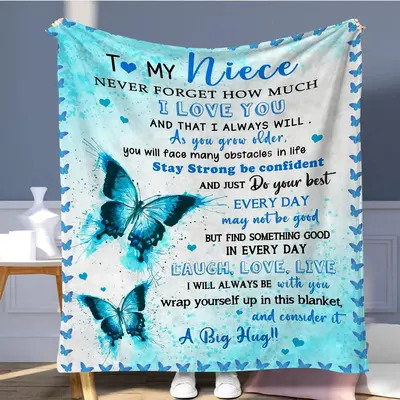 Butterfly Pattern Blanket, 1/2 Counts Letter for Niece Soft Warm Throw Blanket, Air-conditioned Room Blanket for Home Office ...