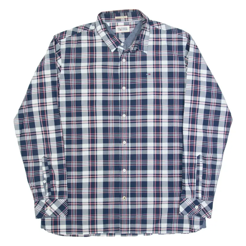 HILFIGER DENIM Mens Shirt Blue Check Long Sleeve XL