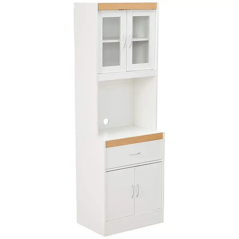 Hodedah Freestanding Kitchen Storage Cabinet w/ Open Space for Microwave