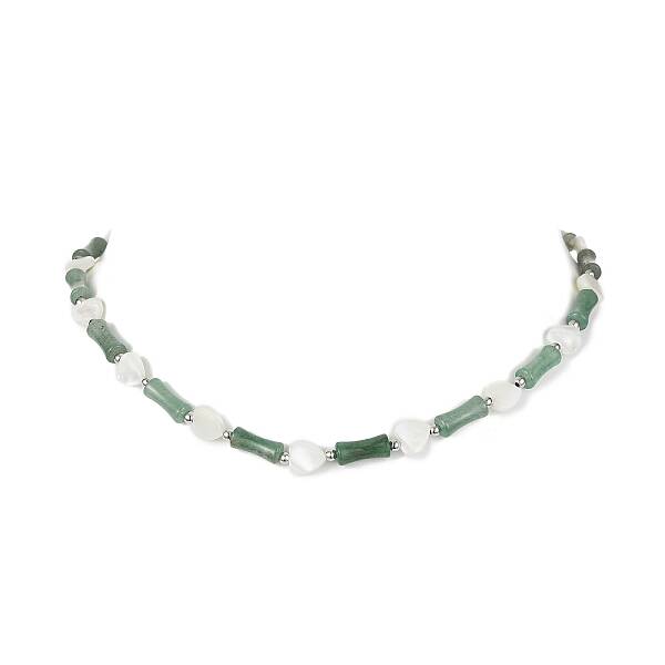 Natural Shell Heart & Green Aventurine Bamboo Beaded Necklace