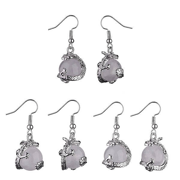 Natural Quartz Crystal Dragon Dangle Earrings