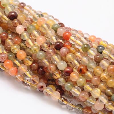 Round Natural Rutilated Quartz Bead Strands
