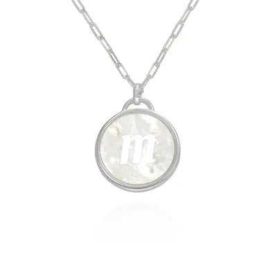 9K White Gold Mother Of Pearl Personalized Initial Letter Pendant Necklace For Women