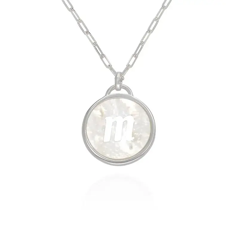 9K White Gold Mother Of Pearl Personalized Initial Letter Pendant Necklace For Women