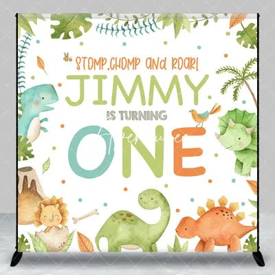 Aperturee Safari Dinosaur Custom Name 1st Birthday Backdrop, 3X3FT(1X1M), 15 USD, custom birthday backdrops, DZLH0D973-O