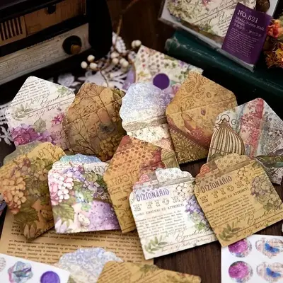 Special Mini Envelopes Kit for Journal Decor, 40pcs/set Vintage Themed Envelope with Sealing Stickers, Festival Handmade Enve...