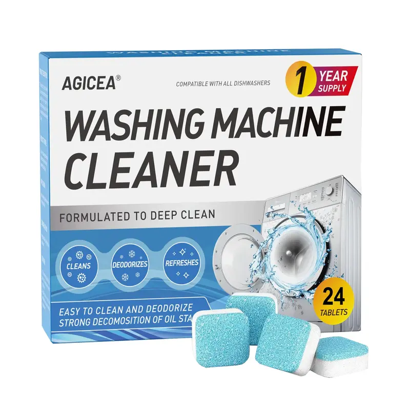 24 washing machine cleaning tablets, descaling agent, suitable for automatic and semi-automatic washing machines, household/c...
