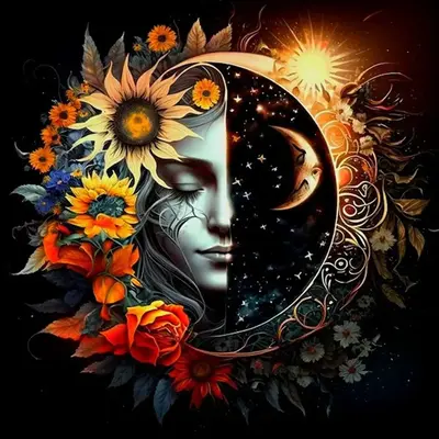 Sunflower ＆Moon ＆ Girl Pattern DIY Diamond Arts Colorful Painting Without Frame, 5D Diamonds Decor Painting Kits For Adul...