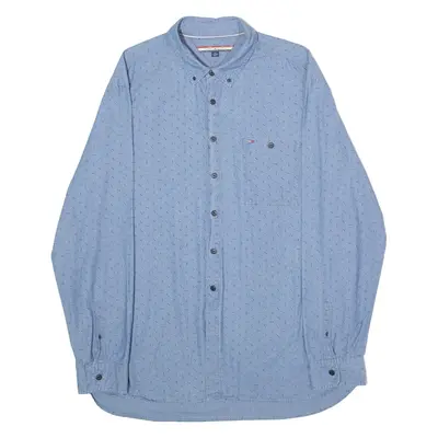 TOMMY HILFIGER Mens Shirt Blue Spotted Long Sleeve 2XL