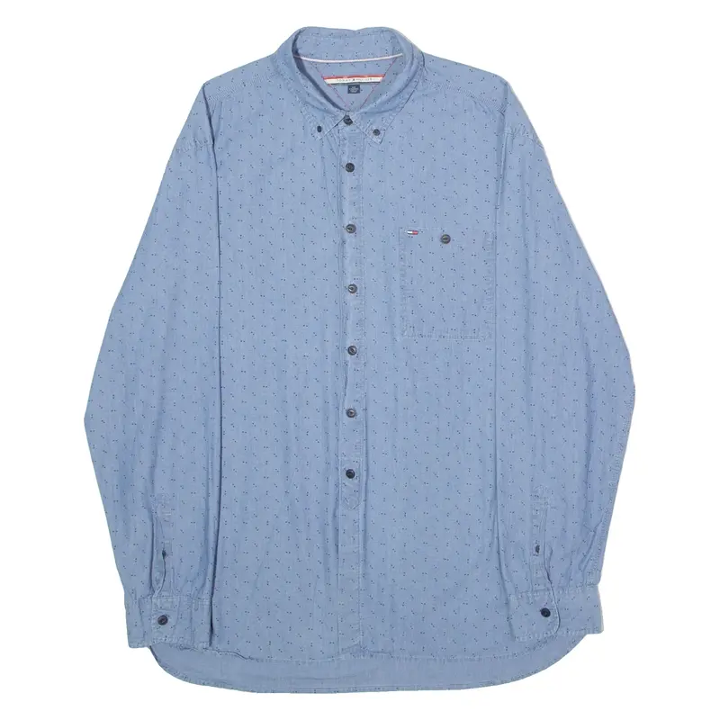 TOMMY HILFIGER Mens Shirt Blue Spotted Long Sleeve 2XL