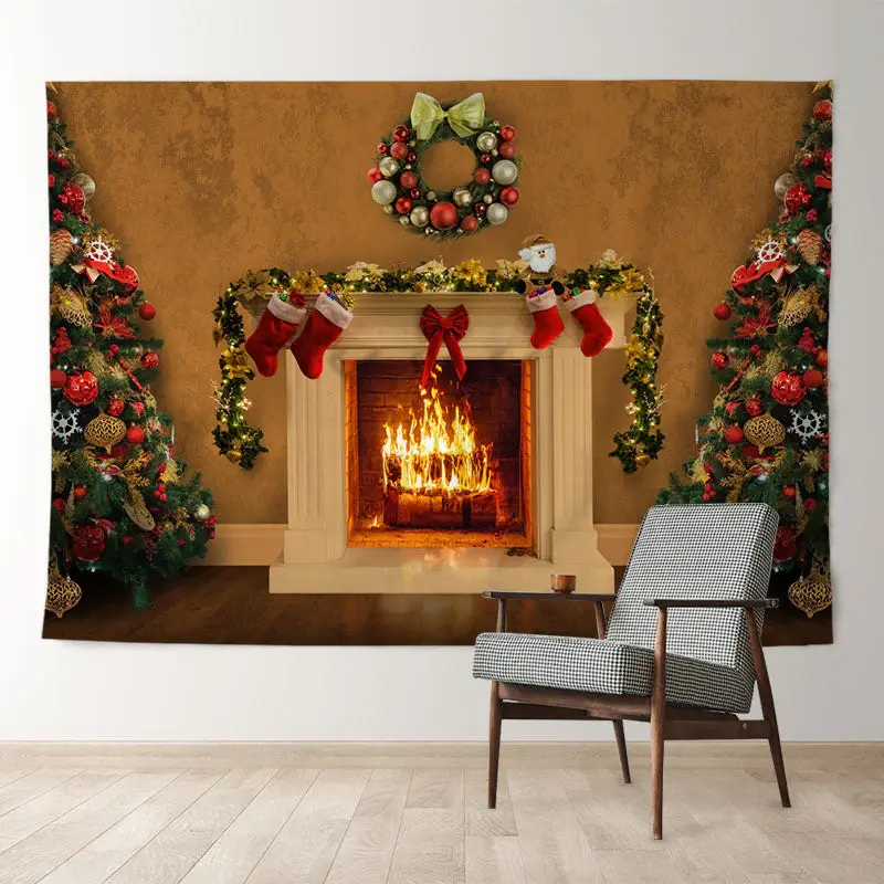 Aperturee Bow Tie Wreath Fireplace Christmas Tree Backdrop