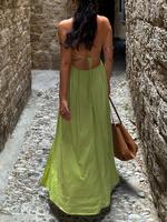 Women's Solid Color Tie Shoulder Backless Long Dress, Sexy Fashion Casual Deep V Neck Sleeveless Dress for Beach Holiday Vaca...