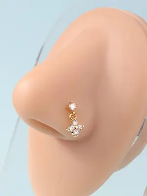 Rhinestone Decor Nose Ring, L-shaped Nose Piercing Jewelry for Women & Girls for Party, Daily Decor, Trendy All-match Exquisi...