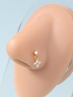 Rhinestone Decor Nose Ring, L-shaped Nose Piercing Jewelry for Women & Girls for Party, Daily Decor, Trendy All-match Exquisi...