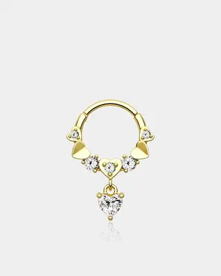 Deep Love Dangle Heart Segment Septum Ring - Gold