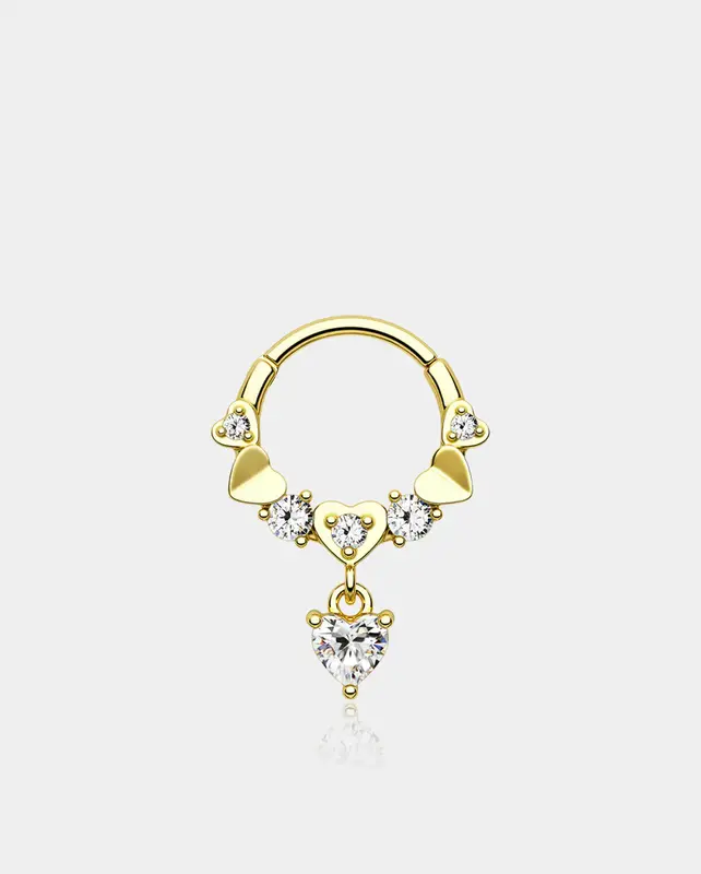 Deep Love Dangle Heart Segment Septum Ring - Gold