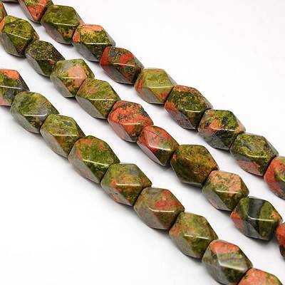 Natural Unakite Faceted Rhombus Beads Strands