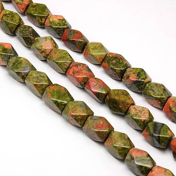 Natural Unakite Faceted Rhombus Beads Strands