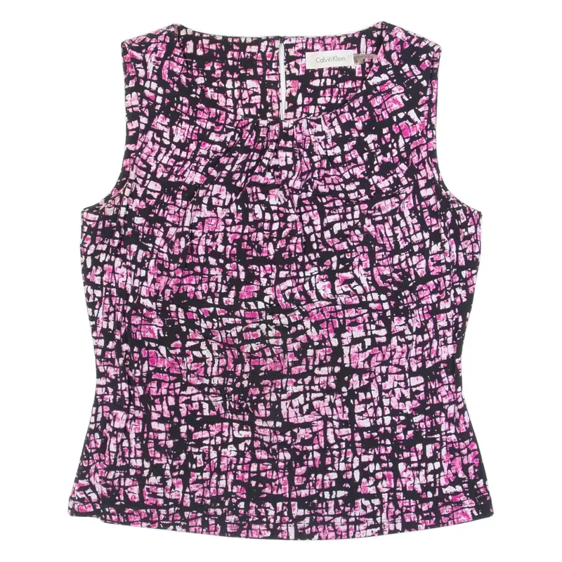 CALVIN KLEIN Womens Printed Top Pink Sleeveless S
