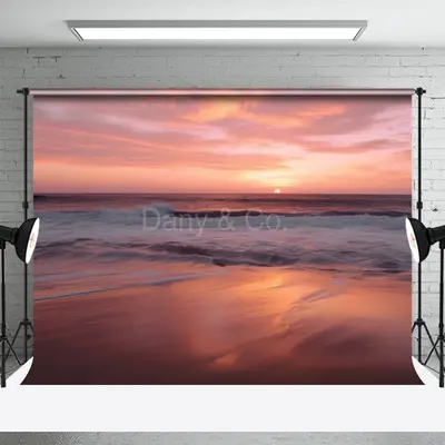 Pink Sunrise Beach Seawave Summer Photo Backdrop - Aperturee