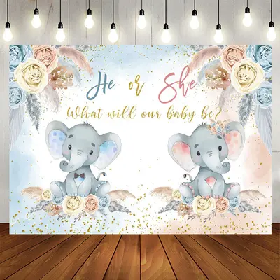 Aperturee Floral Elephant Gender Reveal Cute Party Backdrop