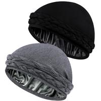 1 or 2 Packs Luxurious Satin-Lined Turban for Men and Women Stylish Pre-Tied Braid Head Wrap, Sleep Cap, Bonnet, Durag for Ul...